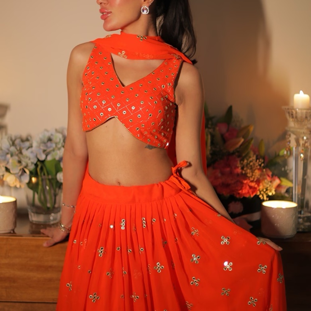 Orange Women's Skirt Set (Lehenga)